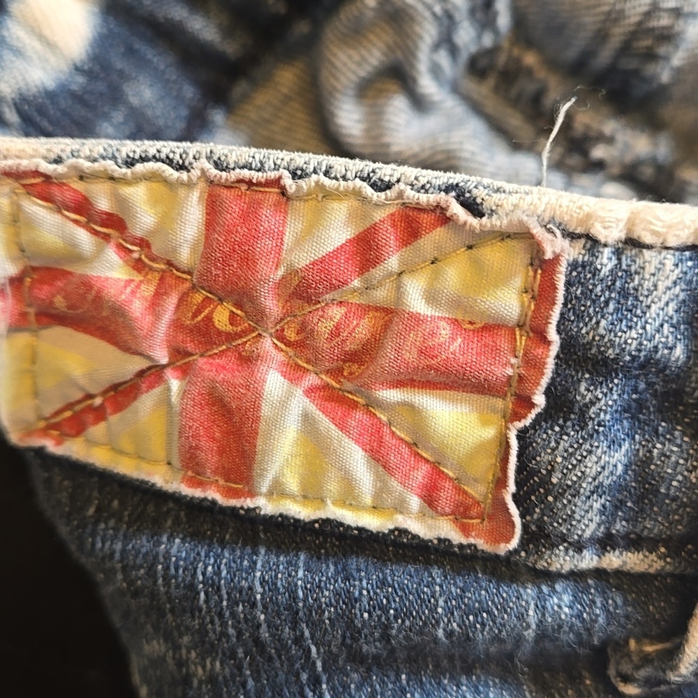 Machine Denim Disressed Acid Washed Ultra Low Rise Jeans - Picture 7 of 7
